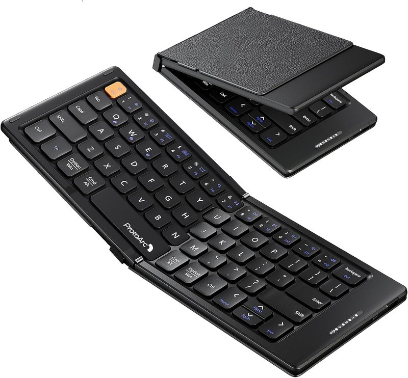 ProtoArc Foldable Compact Keyboard, XK04 Portable Bluetooth Keyboard with PU Leather Cover, Pocket-Sized Wireless Travel Keyboards for iPad, iPhone, Smartphone, Tablet and Laptop - Black - Image 1